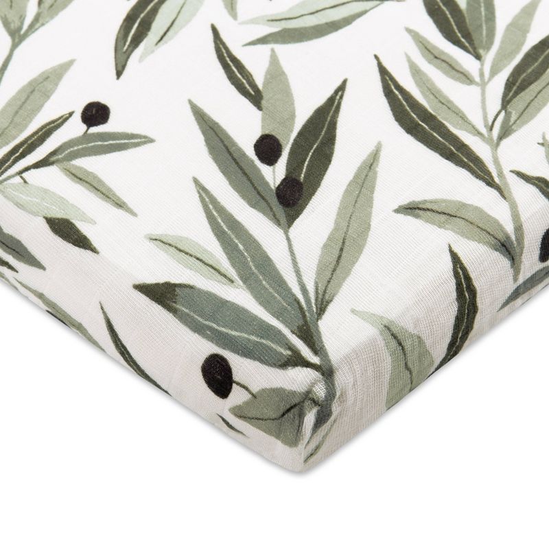 Babyletto Olive Branches Muslin All-Stages Midi Crib Sheet, 1 of 9
