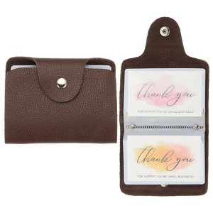 Unique Bargains Leather Slim ID Card Business Card Holder Wallets with 24 Slots 4" x 3" 2 Pcs - 1 of 4