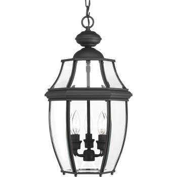 Progress Lighting New Haven 3-Light Outdoor Hanging Lantern, Black, Clear Beveled Glass
