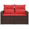 Patio Sofa with Cushions 2-Seater Brown Poly Rattan vidaXL - 4 of 4