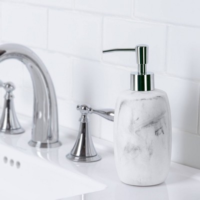White Marble Resin Lotion Soap Dispenser with Chrome Pump