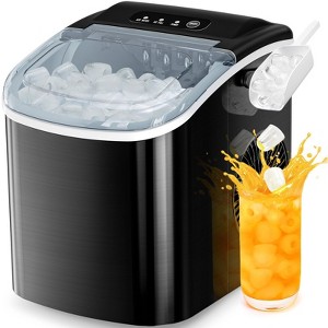 R.W.FLAME Stainless Steel Ice Maker Countertop, Bullet ice, 26.5Lbs/24H, 9 Pcs/6 Mins, with self-cleaning, ice basket, and scoop, with Handle - 1 of 4