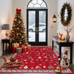 Washable Christmas Area Rug Holiday Red Rugs for Living Room - 1 of 4
