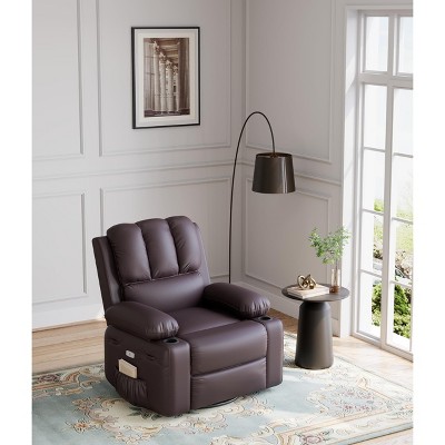Recliner Chair with Heat & Massage - 360° Swivel Rocking Chair with USB Port, Cup Holders, Side Pockets