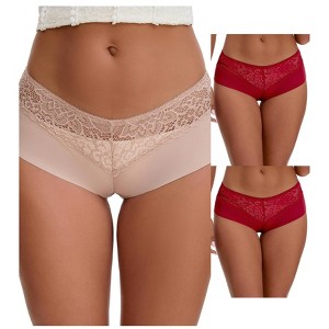 INSPIRE CHIC Women's Lace Ice Silk Hollow Out Mid Rise Comfort Boyshorts  Briefs 3 Packs - 1 of 4