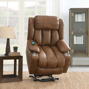 Okak Leather Accent Recliner Chair with Lift Heating and Massage Function Modern Power Motion Recliner for Living Room Reading Room - 1 of 4