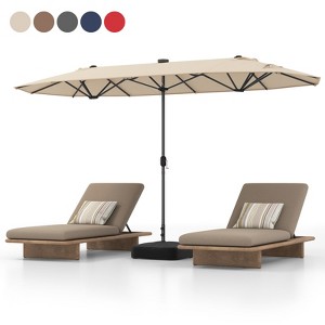 Tangkula 13 FT Patio Umbrella Double-Sided Market Umbrella with 36 Solar-Powered LED Lights Cross Base Included Beige/Grey/Navy/Red/Tan - 1 of 4