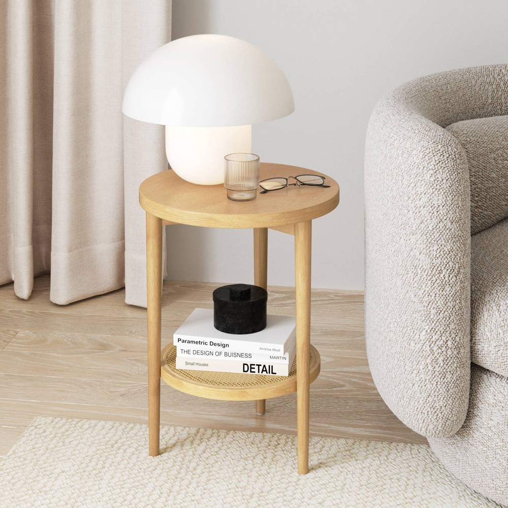 Sonia Wood and Rattan Round Warm Pine - Nathan James