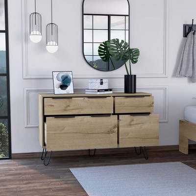 Light Wood Double Dresser with Hairpin Legs and Soft Close Drawers