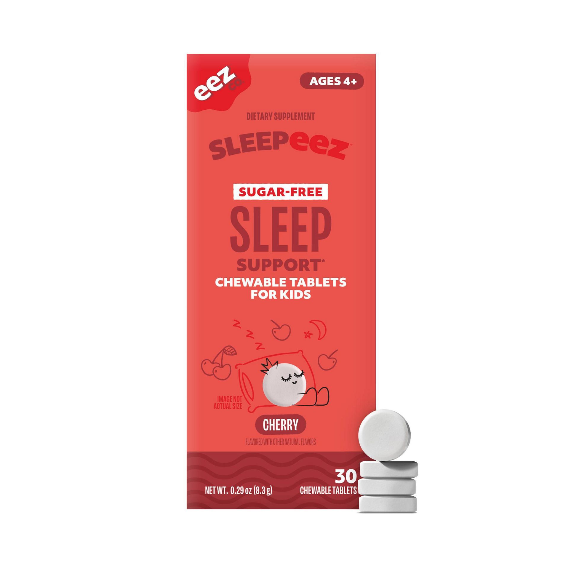 Sleepeez by EEZ Co. Sugar-Free Chewable Sleep Tablets for Kids with Melatonin - Cherry - 30ct