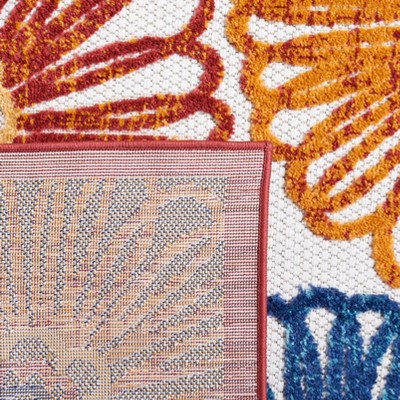 Red and Beige Floral Synthetic 8' x 10' Area Rug