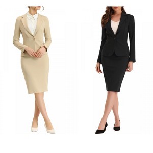 INSPIRE CHIC Women's Office Long Sleeve Blazer and Pencil Skirt Suit 2 Pieces set 2 Packs - 1 of 4