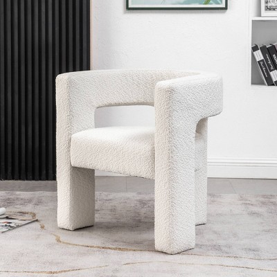 Cream Boucle Upholstered Barrel Accent Chair with Wood Frame