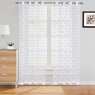 Pom Pom Voile Sheer Grommet Window Curtain Panels