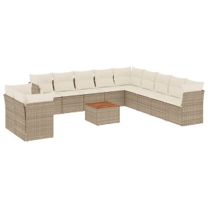 vidaXL Patio Sofa Set with Cushions Outdoor Furniture 12 Piece Poly Rattan - Beige and Cream - 1 of 4