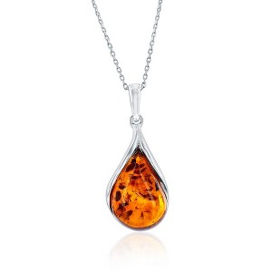 Simona Sterling Silver, Teardrop Amber 18" Pendant Necklace - Brown - 1 of 2