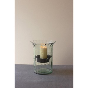 Rustic Metal Insert Ribbed Glass Candle Cylinder – 11" Small Size by Kalalou - 1 of 3