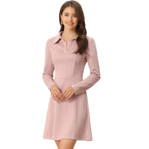 INSPIRE CHIC Women's Regular Fit Faux Suede Lapel Neck Long Sleeve Elegant A-Line Mini Dress - 1 of 4