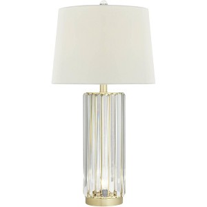 Regency Hill Rivera Traditional Table Lamp 27 3/4" Tall Clear Glass with Nightlight LED White Shade for Bedroom Living Room Bedside Nightstand Office - 1 of 4