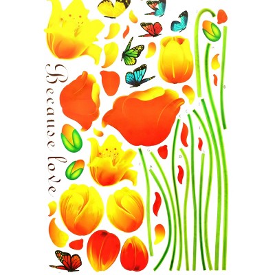 Slickblue Butterfly and Tulips Wall Decals - Colorful Vinyl Stickers for Home Décor, Living Room, Bedroom - 23.6"x35.4"
