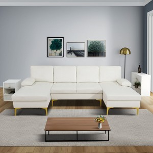 AndMakers 99.5 in. W Square Arm 3-piece Flannel Transitional U Shaped Sectional Sofa - 1 of 4