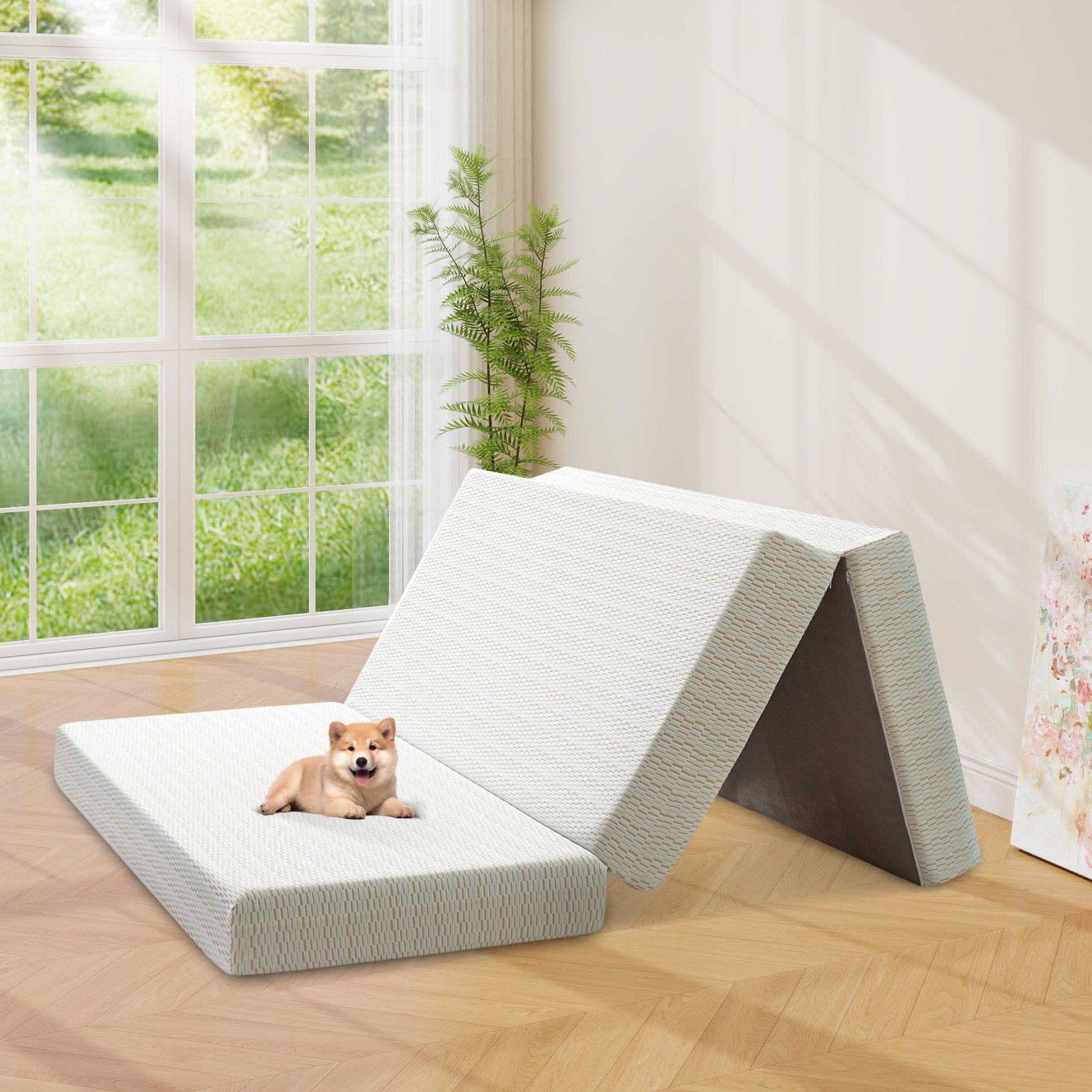 MUUEGM 6 Inch Tri-Fold Memory Foam Mattress with Washable Cover & Storage Bag, Foldable Floor Guest Bed for RV, Camping, Yoga