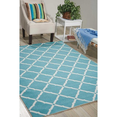 Aqua Floral 93'' Easy-Care Synthetic Indoor/Outdoor Rug