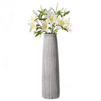 Uniquewise Decorative Modern Round Table Centerpiece Flower Vase with Gray Striped Design