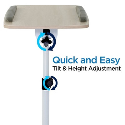 White Adjustable Height Laptop Cart with Drawer and Casters