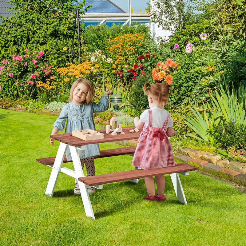 Outsunny Kids Picnic Table Set for Garden, Backyard, Wooden Table & Bench Set, Kids Patio Furniture Outdoor Toys, Aged 3-8 Years Old, Brown, 3 of 7