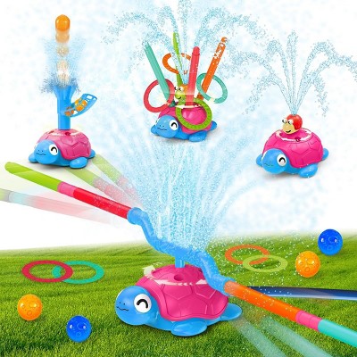 Vatos Turtle Water Sprinkler for Kids,4 in 1 360 Roating Spray Toys with Snail Splash,Ring Toss,Catch Ball Game & Hurdle Play for Boys Girls Aged 3-8