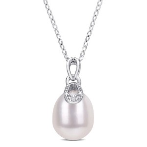 EVERLY JEWELRY | Sterling Silver 8.5-9mm Cultured Freshwater Pearl and Diamond Accent Drop Pendant with Chain - 18 in - 1 of 4