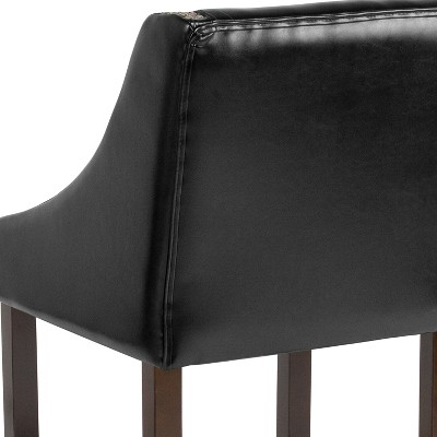 Black Leather 24" Wood Counter Height Stool with Nail Trim