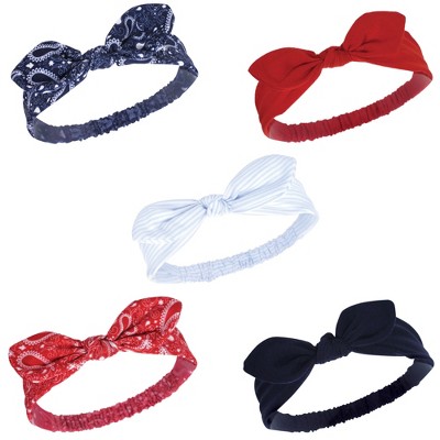 Hudson Baby Infant Girl Headbands 5pk, Red Bandana, 0-24 Months
