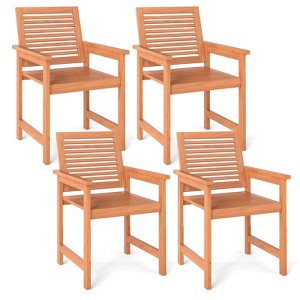 Tangkula Patio Chairs Set of 4 Outdoor Wooden Dining Chairs w/ Inclined Backrests - 1 of 4
