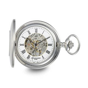 Black Bow Jewelry Charles Hubert Stainless Engravable Skeleton 47mm Pocket Watch - 1 of 4