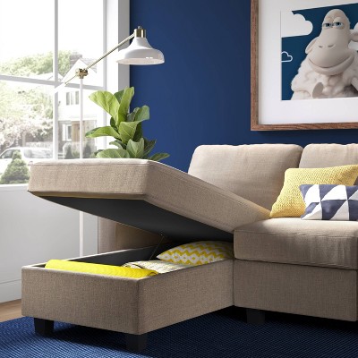 Oatmeal Polyester 3-Seater Sleeper Sectional with Inner-Spring and Storage