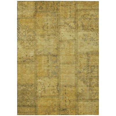 Gold Wheat And Gray Patchwork Washable Indoor Outdoor Area Rug