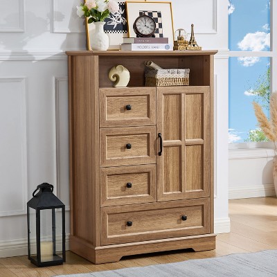 Farmhouse 4 - Drawers Dresser Organizer, Rustic Tall Chest of Drawers for Bedroom