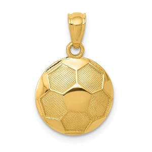 Black Bow Jewelry 14k Yellow Gold Satin and Polished Soccer Ball Pendant, 13mm - 1 of 4