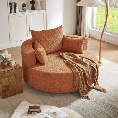 360° Swivel Barrel Chair,Oversized Round Living Room Chair with Deep Seat and Removable Pillows,Chenille Upholstery–Maison Boucle
