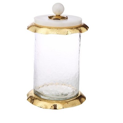 Classic Touch 8.25" Glass Canister with Marble and Gold Lid