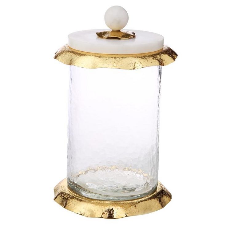 Classic Touch 10.5" Glass Canister with Marble and Gold Lid, 1 of 5
