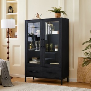 NicBex 60'' Tall Display Cabinet Decorative Storage Cabinet, Sideboard Buffet Cabinet with Storage Glass Door 2 Drawers for Office, Living Room - 1 of 4