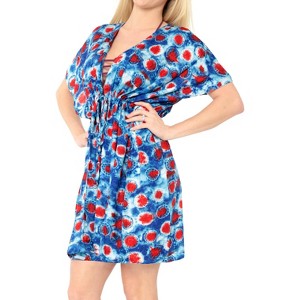 HAPPY BAY Women's Vacation Beachwear Swim Dress Summer Bathing Suit Cover-up Mini Wrap Dresses X-Large-XX-Large Blue Tie Dye Design - 1 of 4