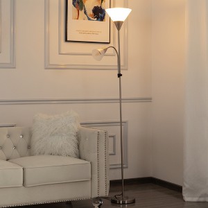 Vynxaria Floor Lamps, 71.3", 2 - Light Setup, Rose - White Arched Shades, Black Body, for Bedroom/Living Room - 1 of 4