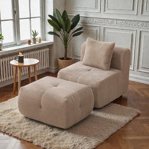 Mshliw Lounge Chair with Fuzzy Fabric, Single Sofa, All-Foam Cushion and Pocket Springs, Accent Pillow and Ottoman for Living Room Bedroom Home - 1 of 4