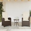 vidaXL 3-Piece Bistro Set Brown Poly Rattan with Cushions - Outdoor Patio Garden Furniture with Reclining Chairs and Adjustable Backrest - 3 of 4