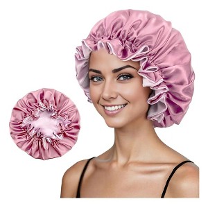 Anna-Kaci Satin Sleep Bonnet Double Layer Ruffled Edge Reversible Silky Cap - 1 of 4