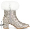 BLISSFUL STEP Women's Faux Fur Glitter Square Toe Chunky Heel Ankle Boots - 2 of 4